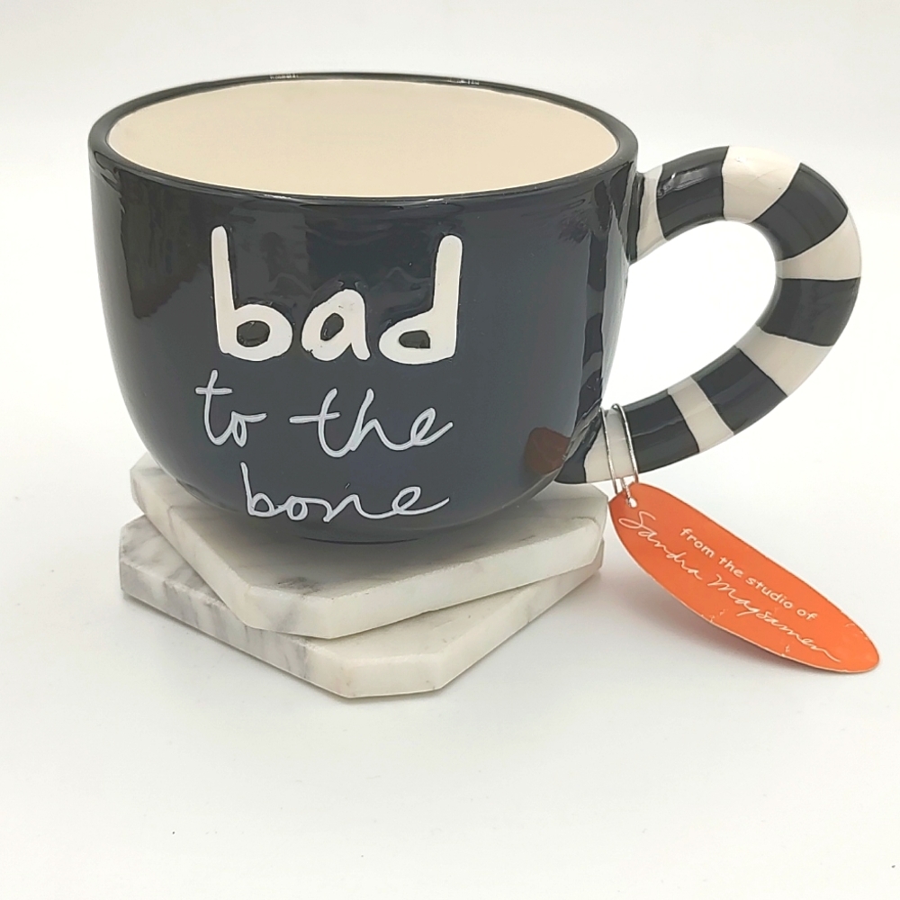 Bad to the Bone Black and White Halloween Mug